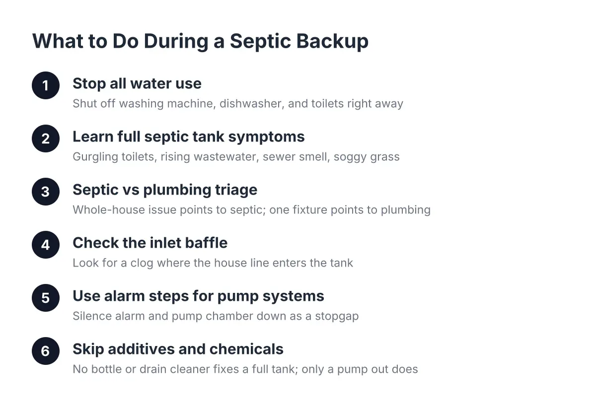 Step-by-step process for handling full septic tank symptoms before pump out service